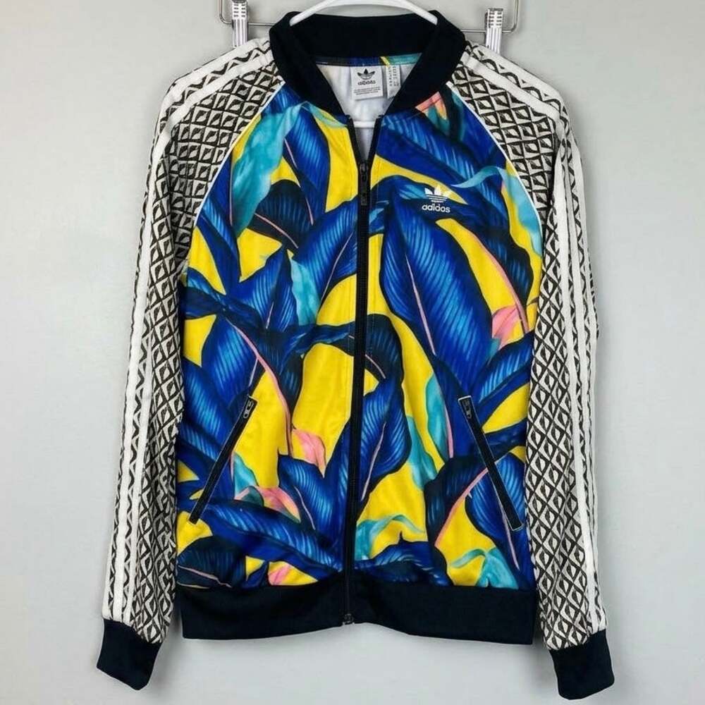 Adidas x Farm Leaf Brazil Floral Blue & Yellow Track Jacket Small